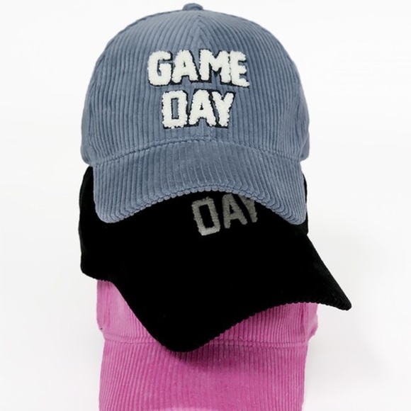 Dusty Blue Corduroy Sherpa Game Day Lettered Baseball Cap Women's Hat - Picture 4 of 4